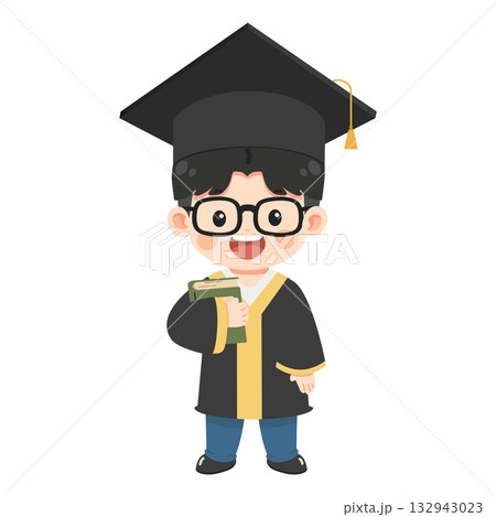 Illustration of Graduate Boy Holding Book Illustration of Graduate Boy Holding Book 132943023
