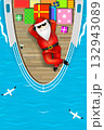 Santa Claus Relaxing on Yacht with Gifts at Sea 132943089
