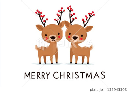 merry christmas greetings with cute deer character illustration merry christmas greetings with cute deer character illustration 132943308