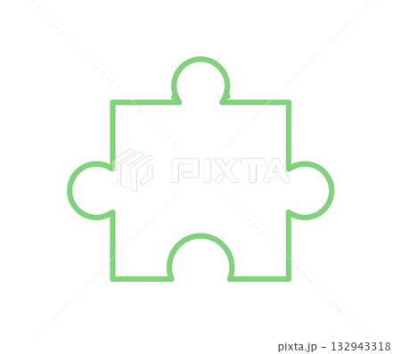 Flat jigsaw puzzle piece outline in green. Simple silhouette of boardgame piece for leisure, play, or fun. Graphic design for childhood toy or game concept. Flat jigsaw puzzle piece outline in green. Simple silhouette of boardgame piece for leisure, play, or fun. Graphic design for childhood toy or game concept. 132943318