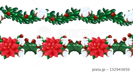 Set of Two Christmas Borders with Poinsettia and Cotton 132943650