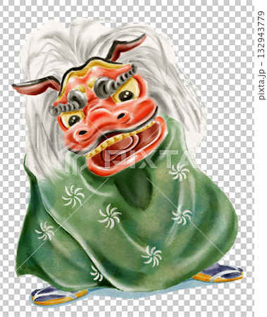 一幅逼真的水彩舞獅插圖 132943779