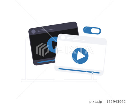 Dark mode toggle - mobile and desktop UX with light-to-dark theme switching. Adaptive interface design for improved engagement, accessibility and user retention. Vector illustration 132943962