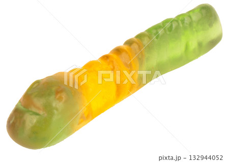 Pile of Colorful Gummy Worms Candies Isolated on White Background 132944052