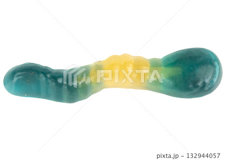 Pile of Colorful Gummy Worms Candies Isolated on White Background 132944057
