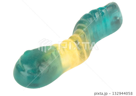 Pile of Colorful Gummy Worms Candies Isolated on White Background 132944058