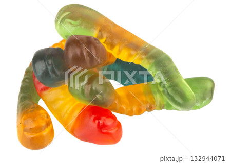 Pile of Colorful Gummy Worms Candies Isolated on White Background Pile of Colorful Gummy Worms Candies Isolated on White Background 132944071