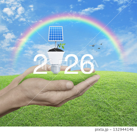 Happy new year 2026 green ecology and saving energy concept 132944146