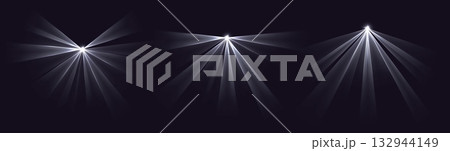 Party laser beams, white disco show spotlights, concert stage lights. Glowing show lasers. Magic rays for a dance party. Party laser beams, white disco show spotlights, concert stage lights. Glowing show lasers. Magic rays for a dance party. 132944149