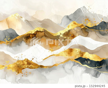 金箔とグレーが織りなす上品でモダンな和紙風背景　高級感・洗練・和モダンデザインに 132944245