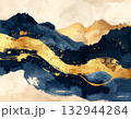 金箔と濃紺が織りなす高級感ある和紙風抽象背景　和モダン・伝統美・上品デザインに 132944284