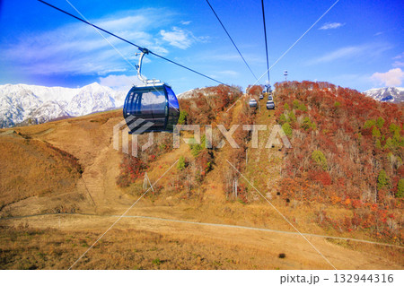 秋の岩岳マウンテンリゾートからの三段紅葉 秋の岩岳マウンテンリゾートからの三段紅葉 132944316