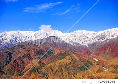 秋の岩岳マウンテンリゾートからの三段紅葉 秋の岩岳マウンテンリゾートからの三段紅葉 132944344