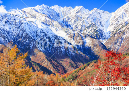 秋の岩岳マウンテンリゾートからの三段紅葉 秋の岩岳マウンテンリゾートからの三段紅葉 132944360