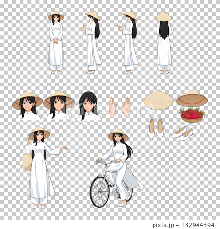 Set of women Vietnamese dress character. illustration design. 132944394