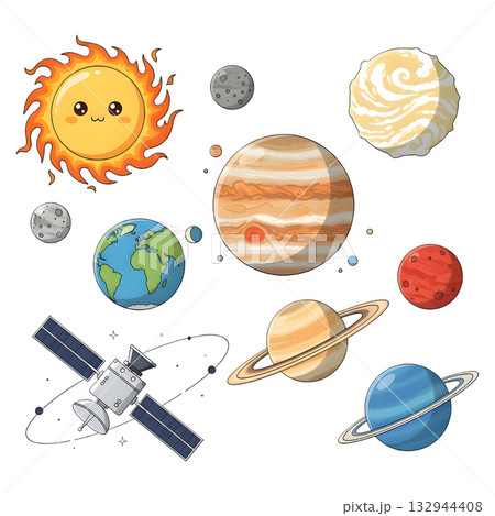 Set of system solar, jupiter, space, sun, mars, moon. illustration design 132944408