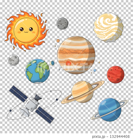 Set of system solar, jupiter, space, sun, mars, moon. illustration design 132944408