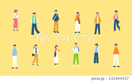 春と秋を過ごす人々のイラストセット 132944557