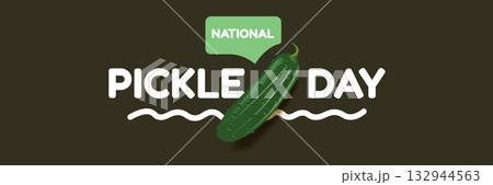 National Pickle day horizontal banner design template with text and pickled cucumbers isolated on grey geometric pattern background. Pickle day flyer. 14 november national day of pickled cucumber 132944563