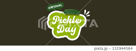 National Pickle day horizontal banner design template with text and pickled cucumbers isolated on grey geometric pattern background. Pickle day flyer. 14 november national day of pickled cucumber 132944564