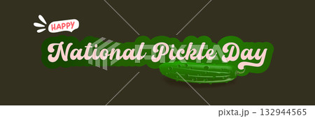 National Pickle day horizontal banner design template with text and pickled cucumbers isolated on grey geometric pattern background. Pickle day flyer. 14 november national day of pickled cucumber 132944565