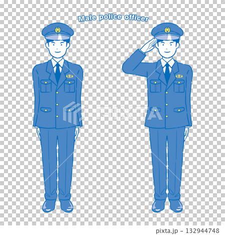 男性警官站立敬禮姿勢 2C 132944748