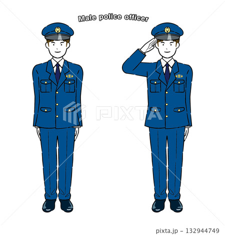 起立・敬礼ポーズをする男性警察官 4C 起立・敬礼ポーズをする男性警察官 4C 132944749