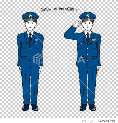 Male police officer standing and saluting pose 4C 132944749