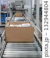 packing line in a logistics warehouse. conveyor belt in a modern production line 132944804