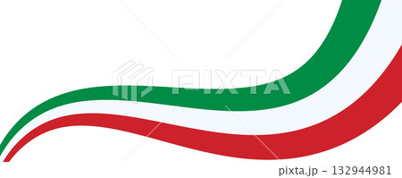Vibrant Italian flag waves isolated on a transparent background. Patriotic Italy banner with copy space. Perfect for Italian border, signboards, banners, presentations, or website backgrounds. Vector 132944981