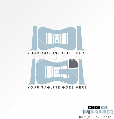 Logo design graphic concept creative premium vector stock image top sell building gate initial G font center barrier decor exterior blacksmith ornate 132945632