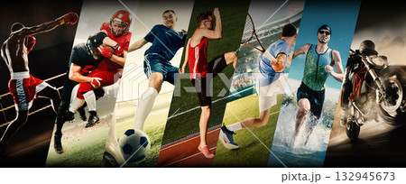 Dynamic sports collage showing athletes in action across multiple disciplines Dynamic sports collage showing athletes in action across multiple disciplines 132945673
