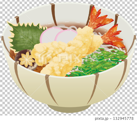 リアルな海老の天ぷらそばのイラスト リアルな海老の天ぷらそばのイラスト 132945778