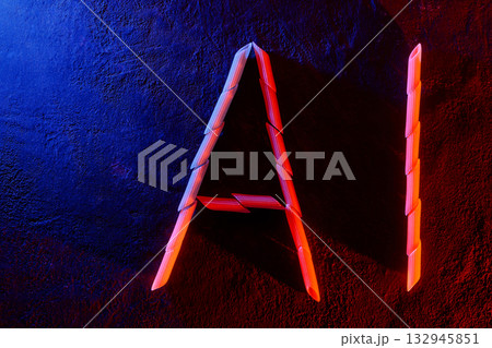 Neon Light AI Abbreviation Built with Pasta on Dark Background Neon Light AI Abbreviation Built with Pasta on Dark Background 132945851