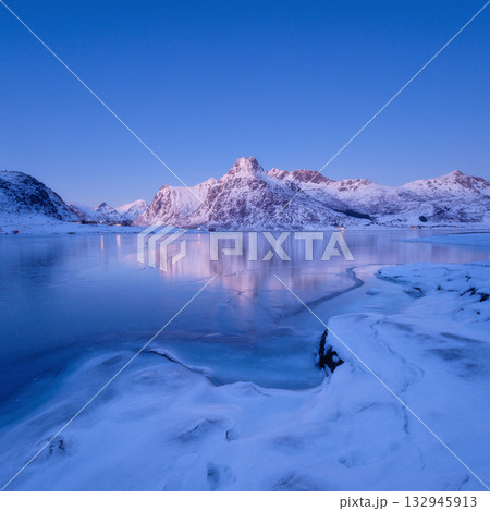 Lofoten islands, Norway. Nature in the fjords during winter. Scandinavia. Lofoten islands, Norway. Nature in the fjords during winter. Scandinavia. 132945913