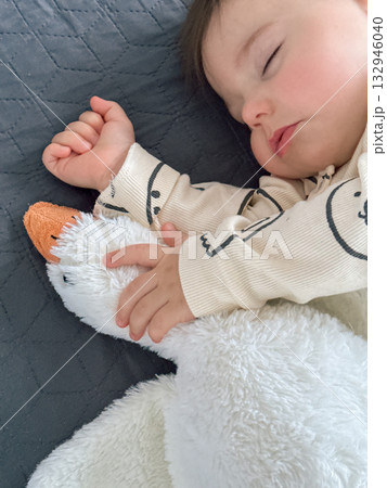 Baby Sleeping with Plush Duck Toy Baby Sleeping with Plush Duck Toy 132946040