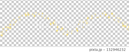 Golden wavy glitter trail of sparkling light particles on transparent background for festive magical celebration design 132946232