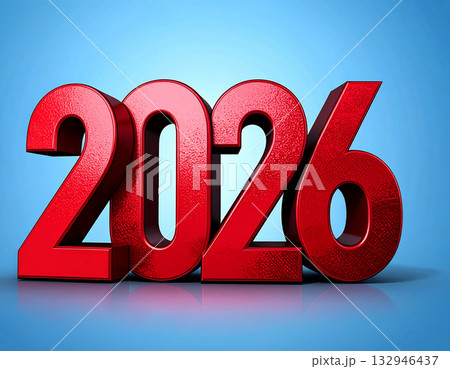 Greeting New Year in social media. 2026 in large numbers on a white background. Red with a shiny effect. Symbol of New Year. 132946437