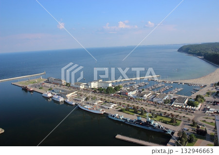 Harbor and beach on Baltic Sea coast in Gdynia Poland on sunny summer day Harbor and beach on Baltic Sea coast in Gdynia Poland on sunny summer day 132946663