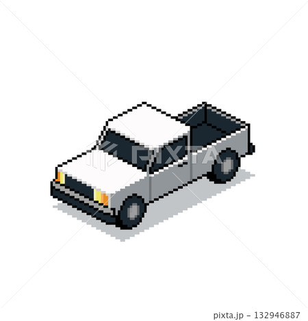 Isometric Pixel Art White Pickup Truck.Minimal 8-bit style vehicle illustration Isometric Pixel Art White Pickup Truck.Minimal 8-bit style vehicle illustration 132946887