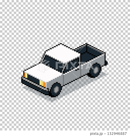 Isometric Pixel Art White Pickup Truck.Minimal 8-bit style vehicle illustration 132946887