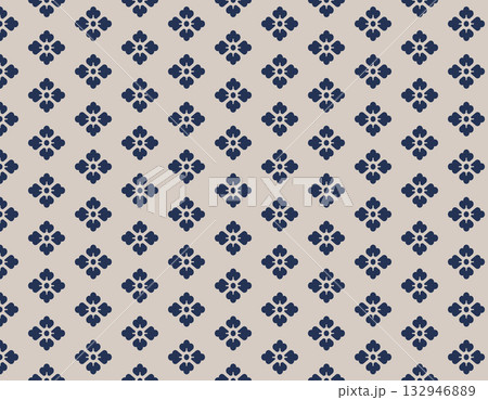 ファブリック素材　おしゃれな和柄背景　伝統模様　花菱　紺 132946889