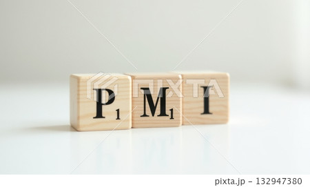 wooden word PMI written in wood block 132947380