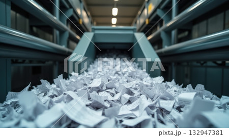 shredded document in industrial shredder 132947381