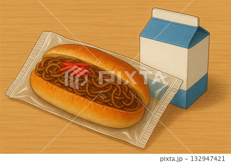 牛乳と焼きそばパン 132947421