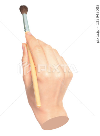 Woman hand holds paint brush, isolated on transparent background, painting and design concept. Contemporary art 132948088