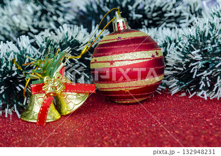 Close up of Christmas decoration with customizable space for text Close up of Christmas decoration with customizable space for text 132948231