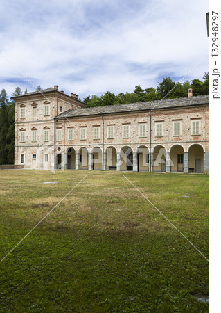 Historic building with arcades in Garessio, Piedmont, Italy 132948297