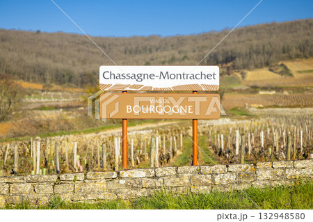 Chassagne Montrachet Vins de Bourgogne sign with vineyards 132948580