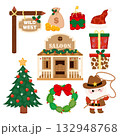 Cute western Christmas Cowboy Santa Claus and town decoration clipart 132948768
